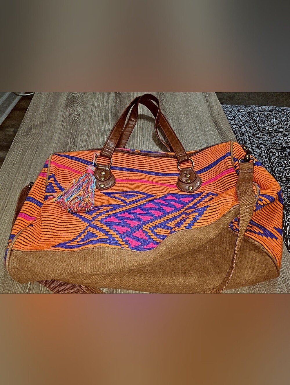 Mossimo Supply CO Weekender Travel Bag Orange/Purple/Pink Geometric Design - Picture 5 of 6